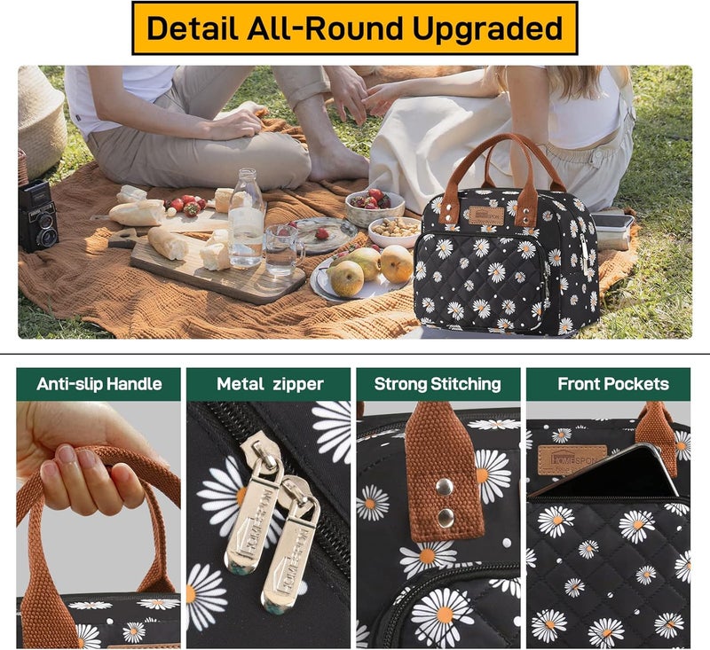 Buringer HOMESPON Lunch Bag for Woman Man Adults with Front Pocket Insulated Lunch Tote Lunch Box Container for Work Picnic or Travel（Daisy） - Image 3